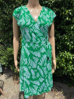 Green and white Brooke Rodd wrap dress size S